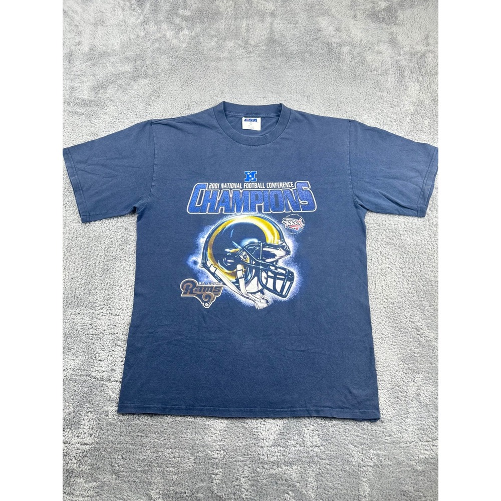 CSA St. Louis Rams T-Shirt Mens Large Navy Blue 2001 NFC Champions Super Bowl 36